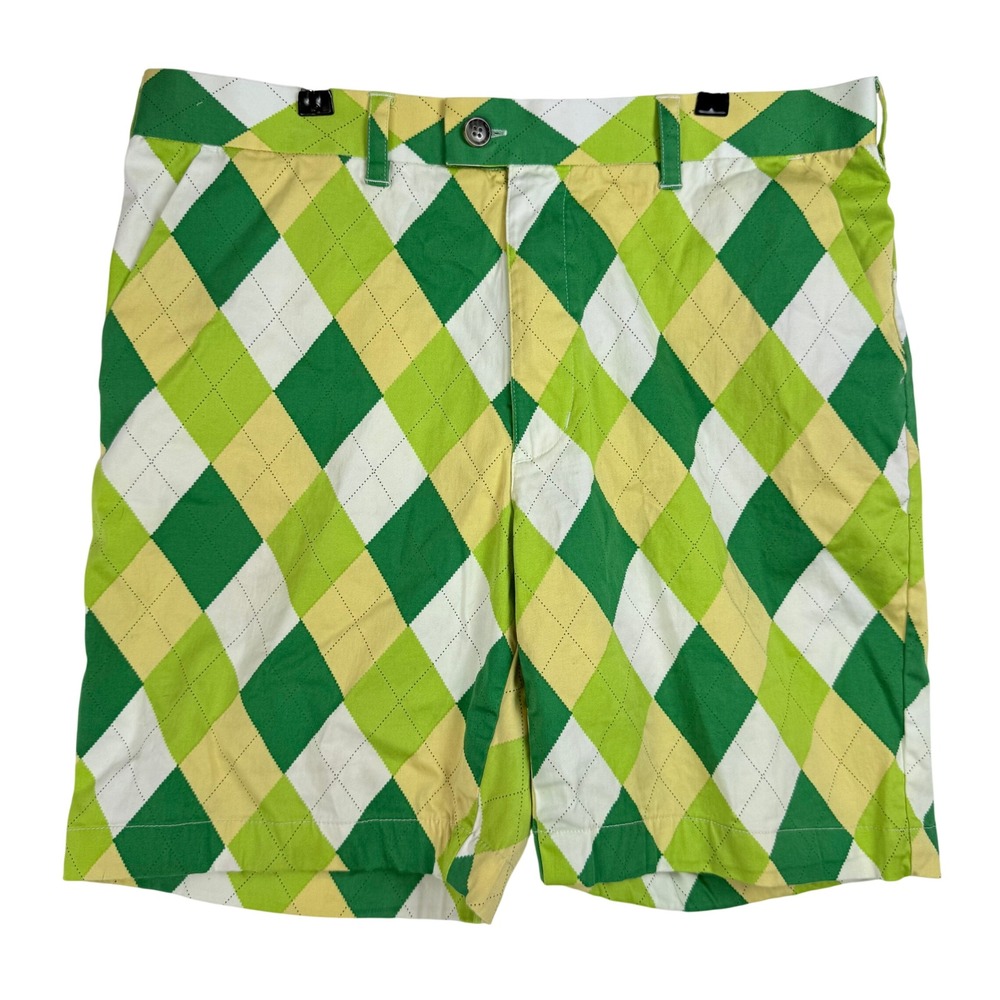 Vintage John Daly Loudmouth Golf Shorts Green Yellow‎ Argyle Plaid Golfcore